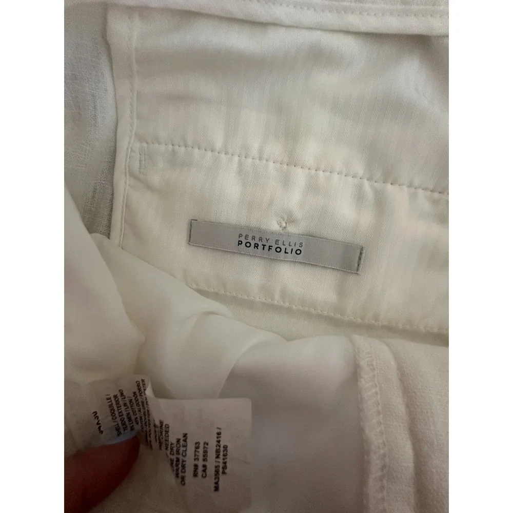 NWT Perry Ellis Portfolio Men's 34x30 Slim Fit Linen Blend Dress Pants Ivory